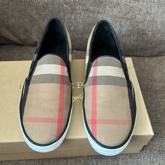 BURBERRY Multicolor Canvas And Leather Gauden Slip On Sneakers Size 38 - Picture 6 of 11